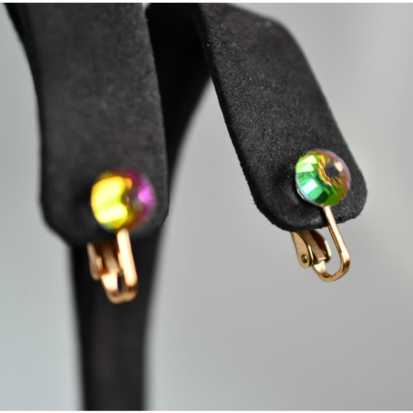 Vintage Rainbow Prism Clip On Earrings - Picture 3 of 7
